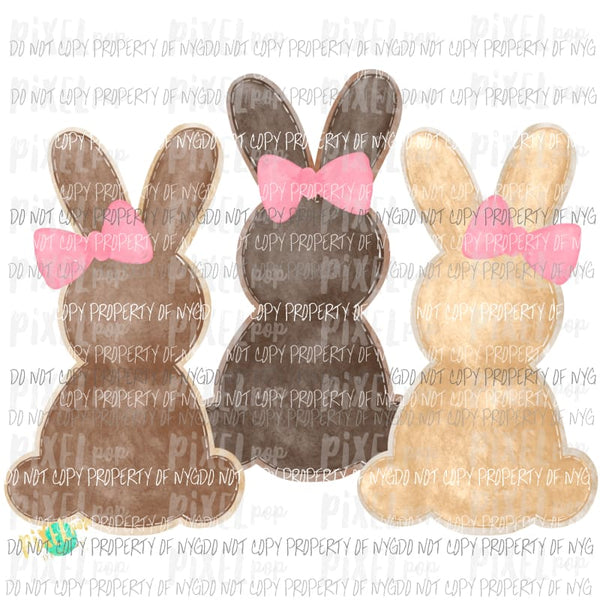 Brown Bunnies with Bows watercolor Sublimation transfers Heat Transfer