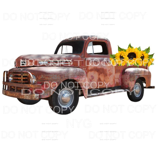 Brown Rusted Vintage Truck Sunflowers Sublimation transfers 