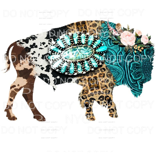 Buffalo Cowhide Turquoise Flowers Sublimation transfers - 