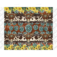 bull skull sunflower turquoise sheet 1.00 Sublimation 
