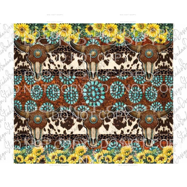 bull skull sunflower turquoise sheet 1.00 Sublimation 