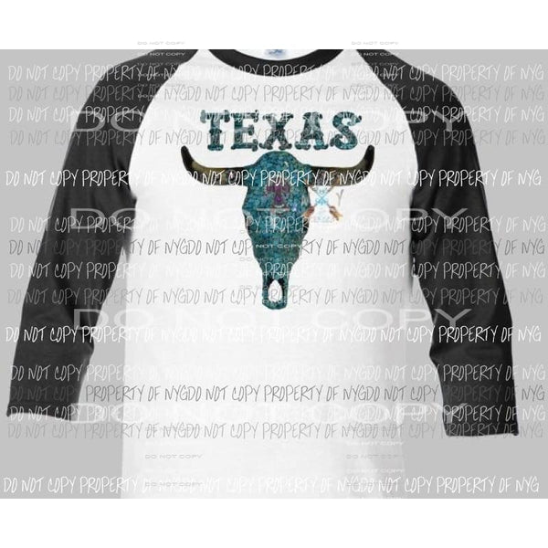 Bull skull Texas turquoise sublimation transfer Heat Transfer