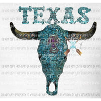 Bull skull Texas turquoise sublimation transfer Heat Transfer