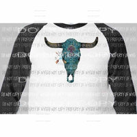 Bull skull turquoise sublimation transfer Heat Transfer