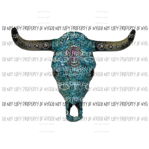 Bull skull turquoise # 333 sublimation transfer Heat Transfer