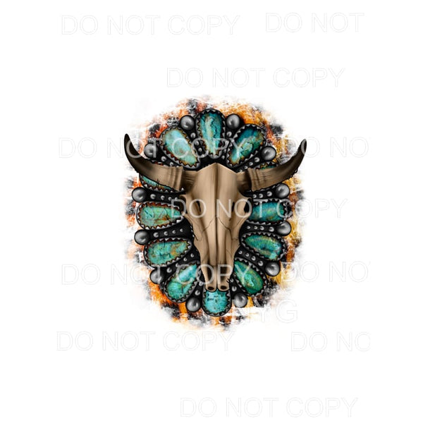 Bull Skull Turquoise Cowhide #249 Sublimation transfers - 