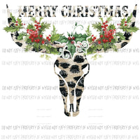 Bull skull with Christmas HOLLY LEAVES # 2 MERRY CHRISTMAS Sublimation transfers Heat Transfer