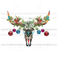 Bull skull with Christmas HOLLY LEAVES 3 Sublimation transfers Heat Transfer
