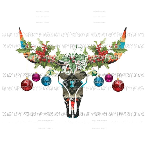 Bull skull with Christmas HOLLY LEAVES 3 Sublimation transfers Heat Transfer