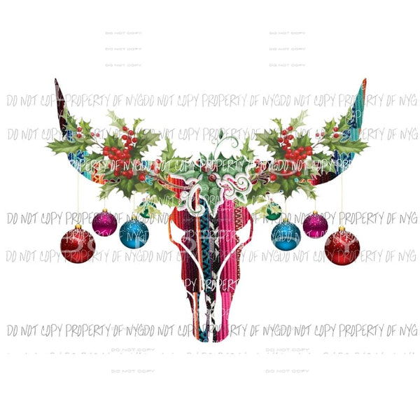 Bull skull with Christmas HOLLY LEAVES 4 Sublimation transfers Heat Transfer