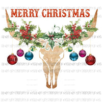 Bull skull with Christmas ornaments # 1 MERRY CHRISTMAS Sublimation transfers Heat Transfer