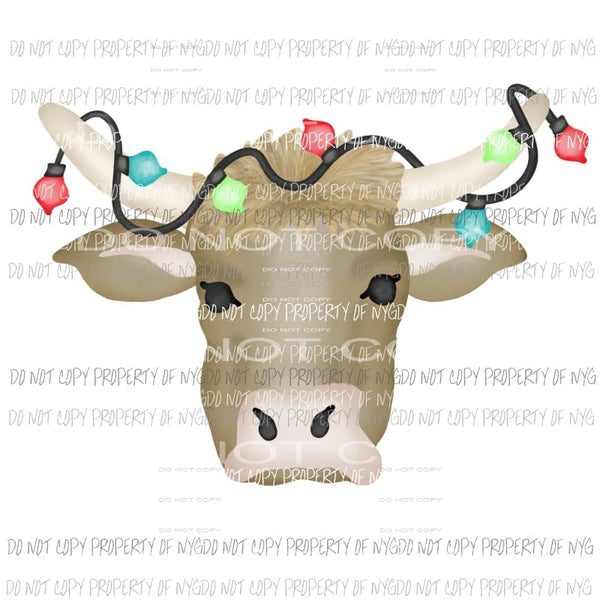 Bull with Christmas lights watercolor Christmas Sublimation transfers Heat Transfer