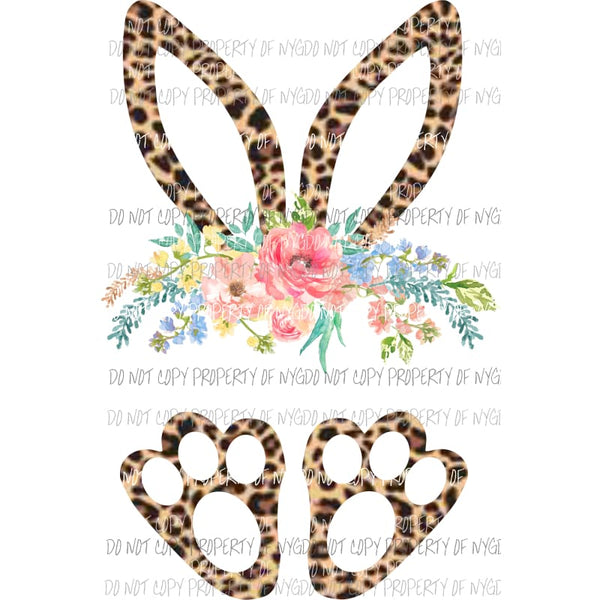Bunny Ears and Paws leopard flowers Sublimation transfers Heat Transfer