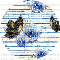 Butterflies blue flowers stripes circle Sublimation transfers Heat Transfer