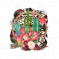 Cactus Group Flowers Cowhide Western Print Rope Circle Arrow