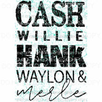 Cash Willie Hank Waylon Merle #3 Sublimation transfers Heat Transfer