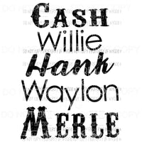 Cash willie hank waylon merleSublimation transfers Heat Transfer