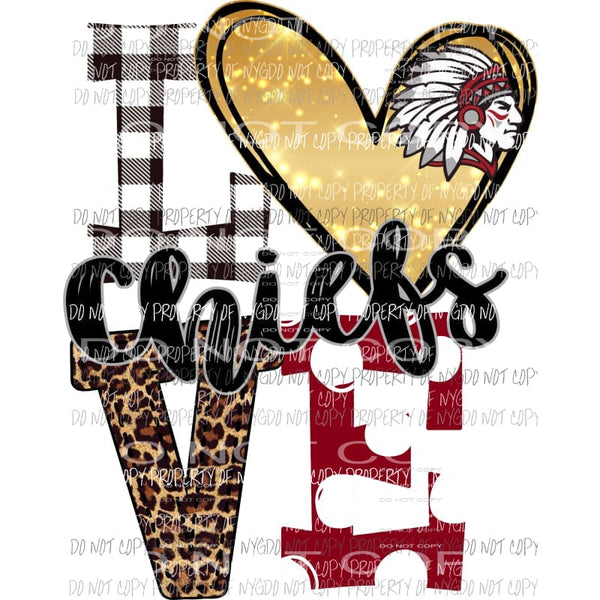 Chiefs love design polka dot heart maroon silver Sublimation transfers Heat Transfer