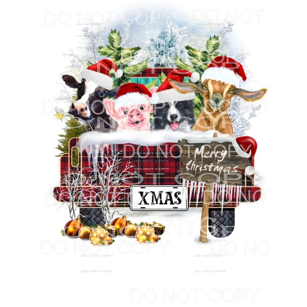 Christmas Animals in Plaid Truck Merry Christmas Sublimation