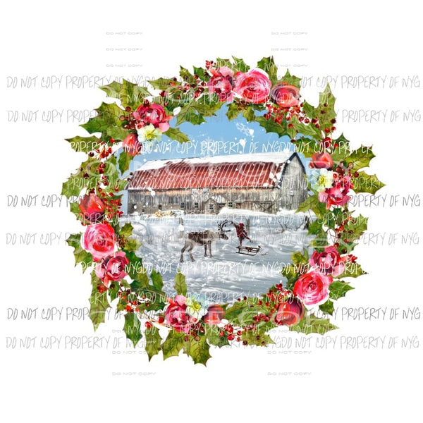 Christmas Barn Wreath Sublimation transfers Heat Transfer