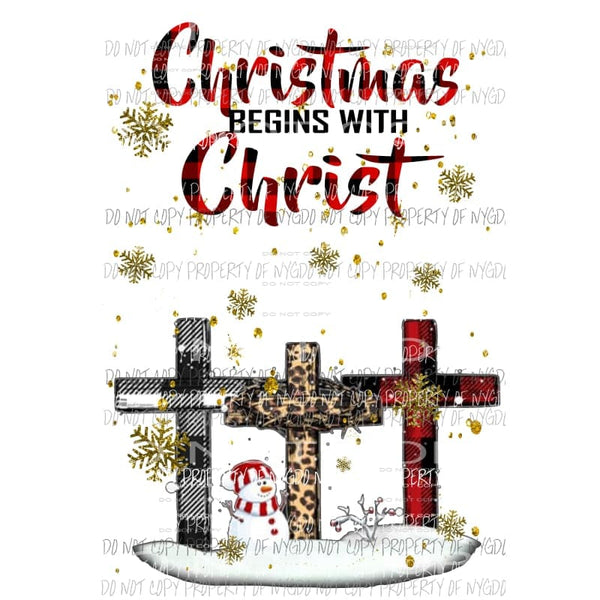 Christmas begins with Christ snowman gold Sublimation transfers Heat Transfer