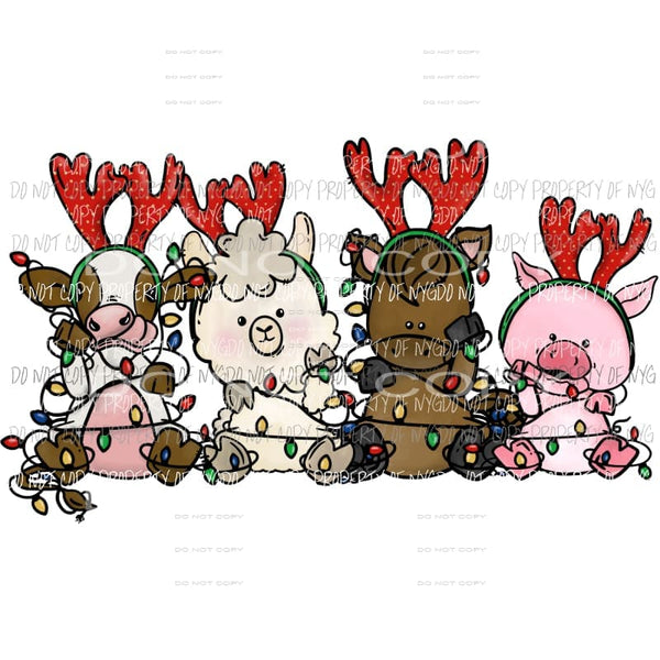 Christmas Farm Animals #1 now words cow sheep horse pig Sublimation transfers Heat Transfer