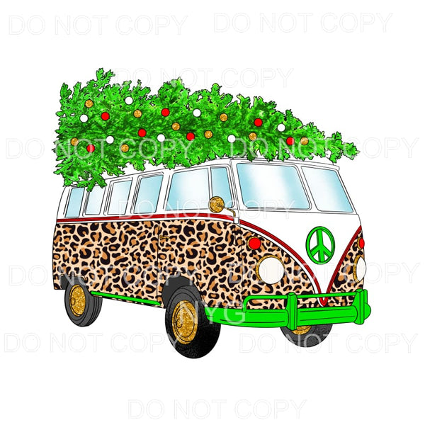 Christmas Hippie Bus Tree Leopard #1228 Sublimation 
