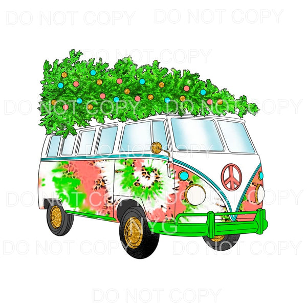 Christmas Hippie Bus Tree Pink Green Leopard Tie Dye Blue 
