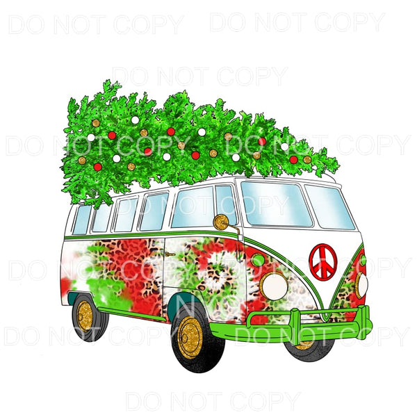 Christmas Hippie Bus Tree White Red Green #1232 Sublimation 