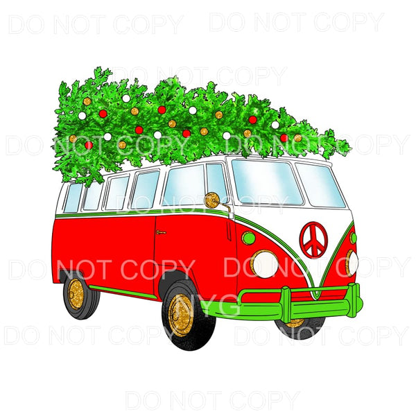 Christmas Hippie Bus Tree White Red Green Leopard Tie Dye 