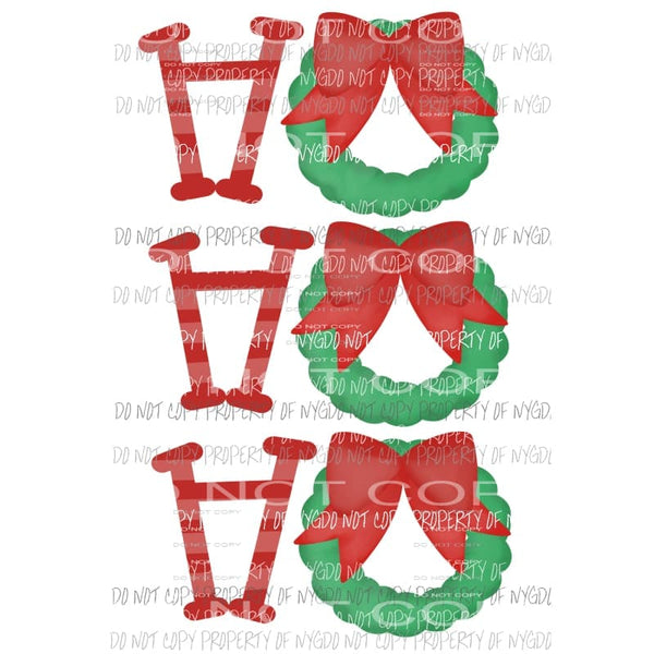 Christmas HO HO HO Wreath Red Bow Sublimation transfers Heat Transfer