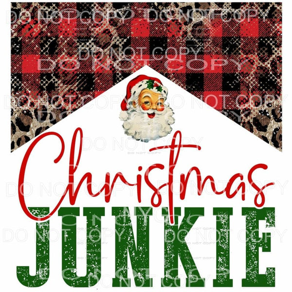 Christmas Junkie Red Green Distressed Vintage Santa Leopard 
