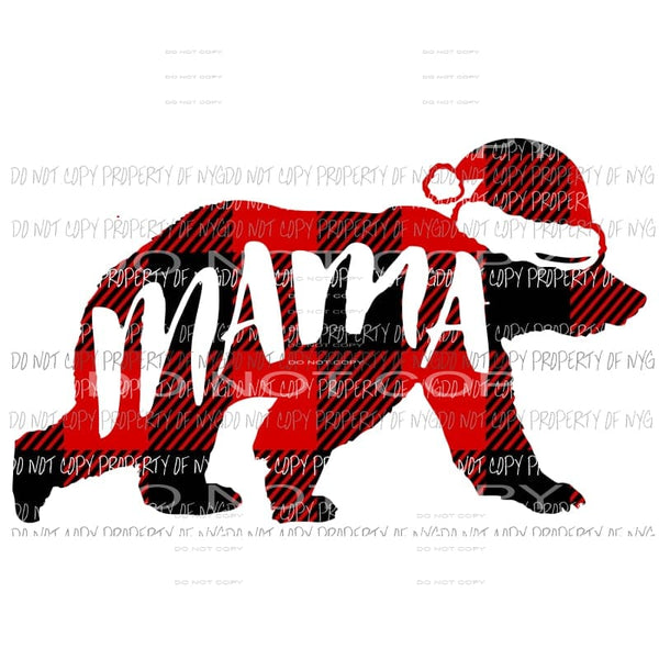 Christmas Mama bear santa had red buffalo plaid Sublimation transfers Heat Transfer