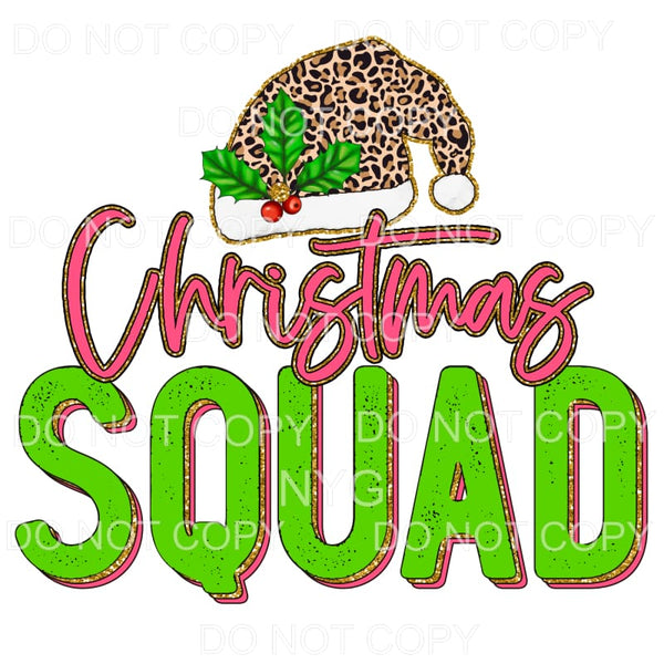 Christmas Squad Leoaprd Santa Hat Pink Green Gold Glitter 