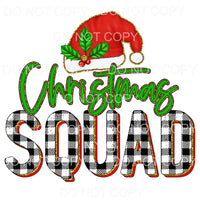 Christmas Squad Santa Hat Black Plaid Red Green Gold Glitter