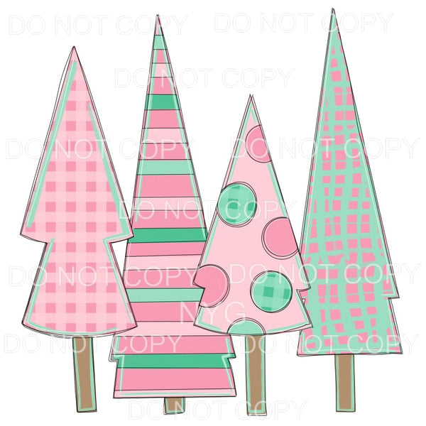 Christmas Tree Group Light Pink Green Patterns #714 