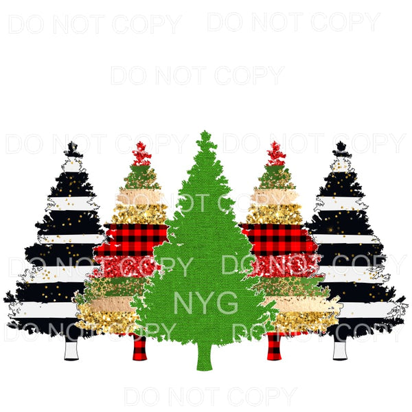 Christmas Tree Line Green Burlap Red Plaid Glitter Gold 