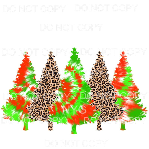 Christmas Tree Line Red Green Tie Dye Leopard #1145 