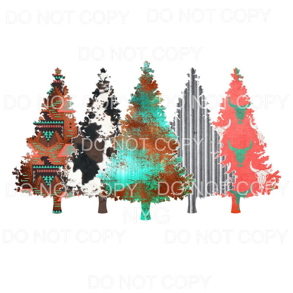 Christmas Tree Line Rustic Western Cowhide Metal Cow Skull 