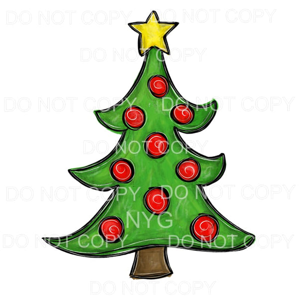 Christmas Tree Red Ornaments Gold Star #1315 Sublimation 