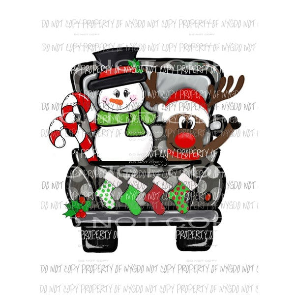 Christmas Truck with snowman Sublimation transfers Heat Transfer