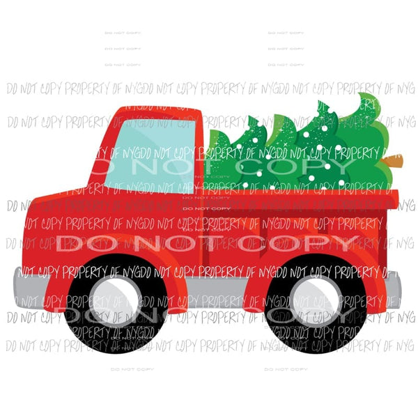 Christmas Vehicle #4 red truck side view tree Sublimation transfers Heat Transfer