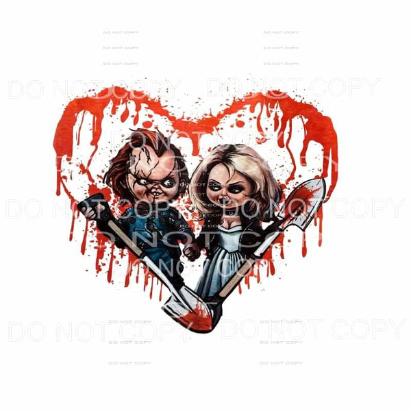 Chucky and Tiffiany Bride of Chucky Blood Splatter Heart 