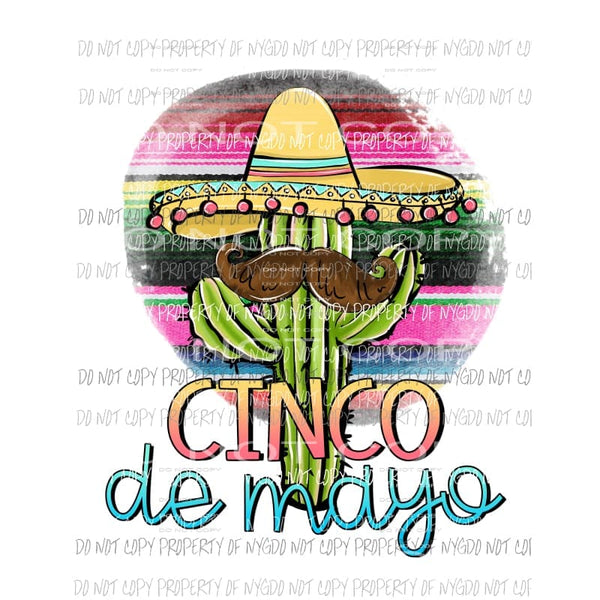 Cinco De Mayo cactus wearing sombrero mustache serape Sublimation transfers Heat Transfer