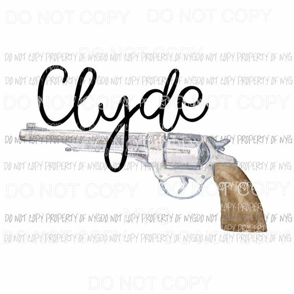 Clyde pistol watercolor Sublimation transfers Heat Transfer