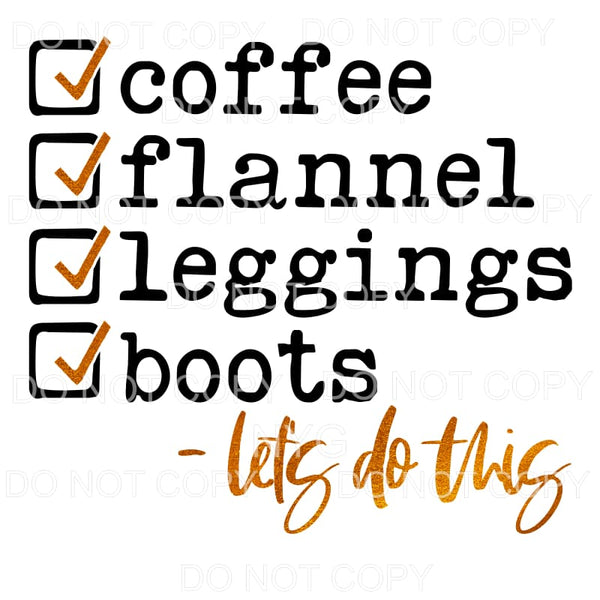 Coffee Flannel Leggings Boots Let’s Do This Orange Glitter 