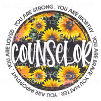 Counselor Sunflowers Circle Grunge Sublimation transfers - 