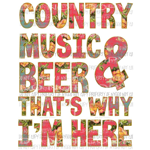 Country Music Beer Sublimation transfers Heat Transfer