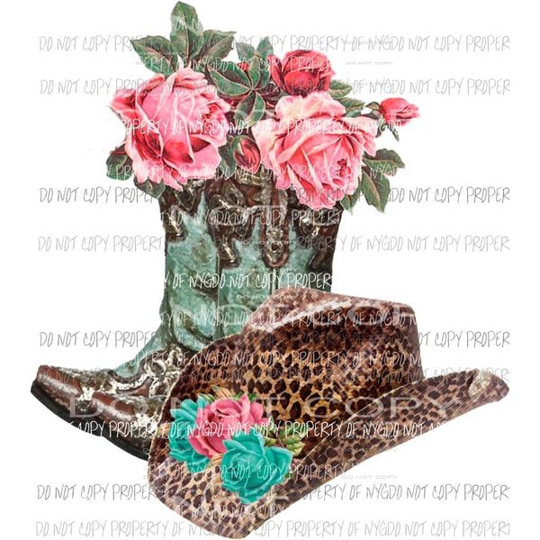 Cowboy hat and boots with flowers Sublimation transfers Heat Transfer