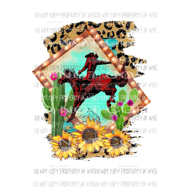 Cowboy on a horse cactus leopard background cactus sunflowers Sublimation transfers Heat Transfer